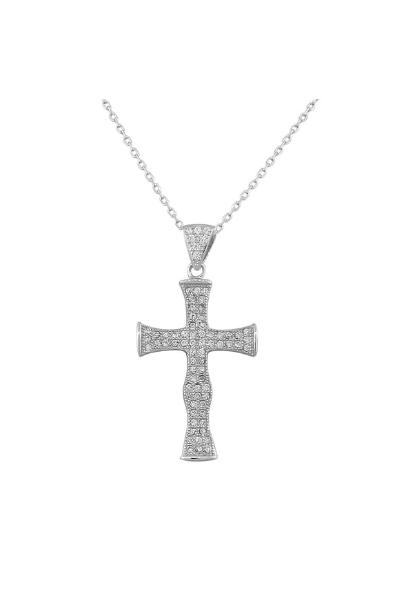 925 Sterling Silver Womens Classic Latin Cross CZ Religious Pendant Necklace