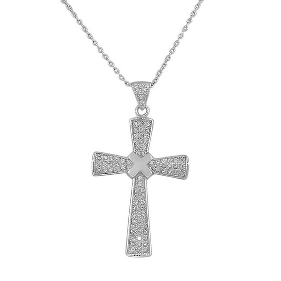 925 Sterling Silver Womens Classic Latin Cross X-Link CZ Religious Pendant Necklace