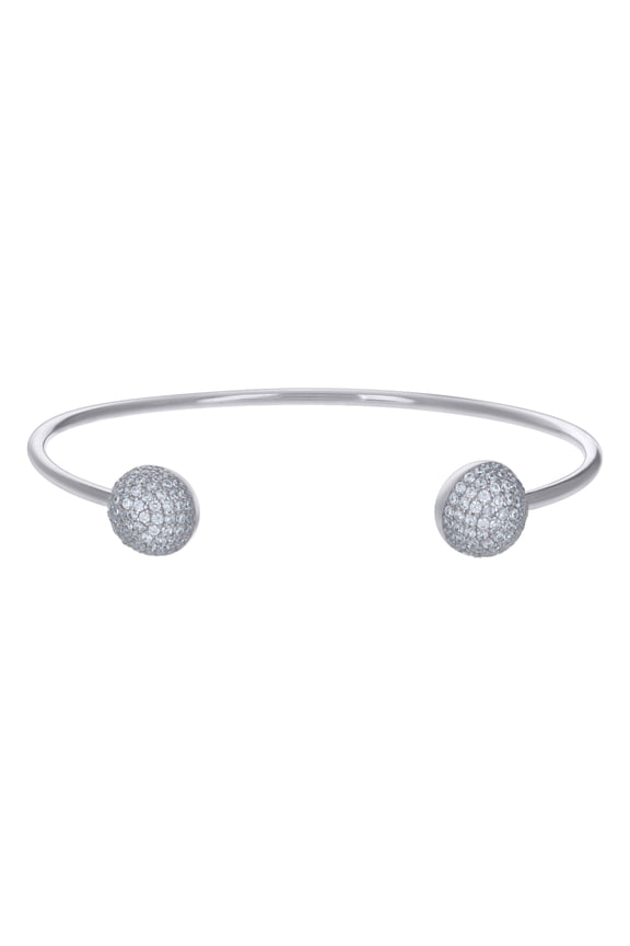 925 Sterling Silver Womens Cubic-Zirconia Ball Fashion Cuff Bangle