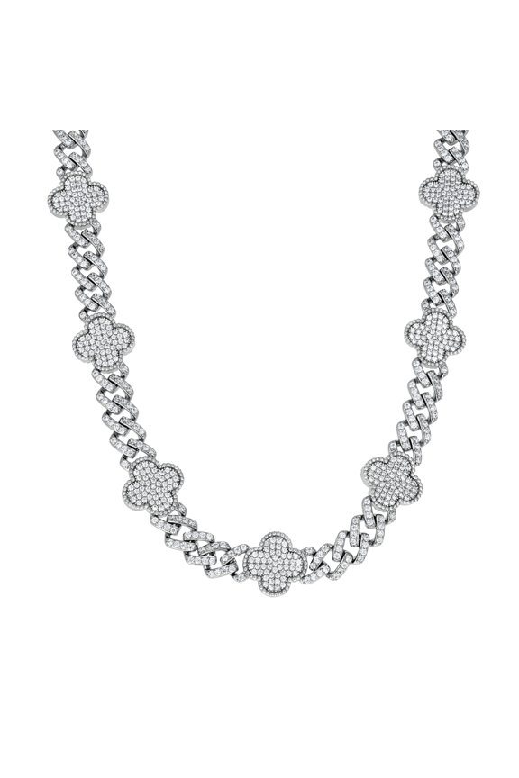 925 Sterling Silver Womens Cubic-Zirconia Clover Good Luck Necklace Size 17 Inches