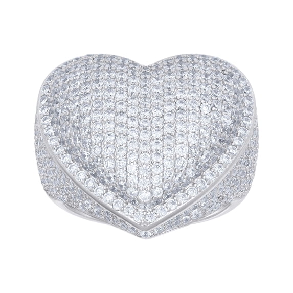 925 Sterling Silver Womens Cubic-Zirconia Cluster Heart Ring Size 10