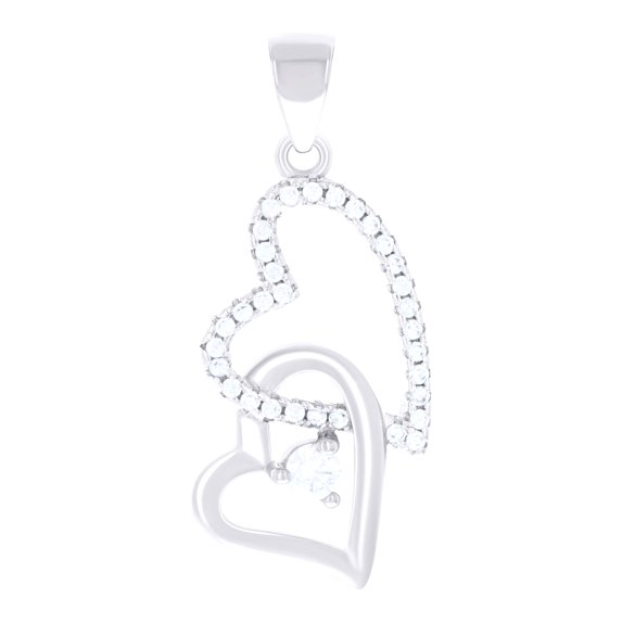 925 Sterling Silver Womens Cubic-Zirconia Double Heart Charm Pendant