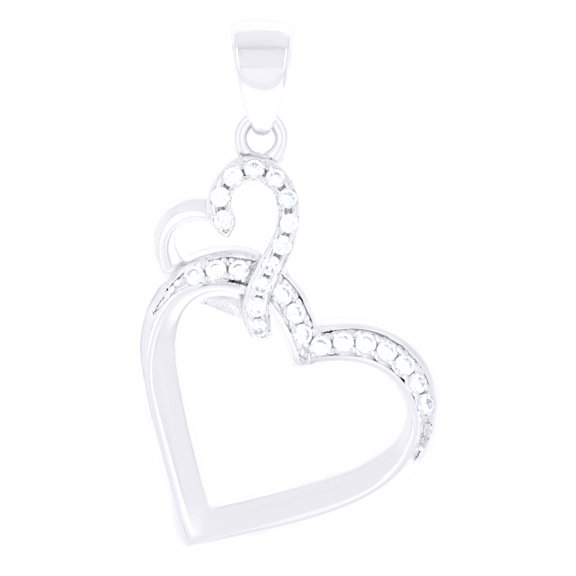 925 Sterling Silver Womens Cubic-Zirconia Double Heart Charm Pendant