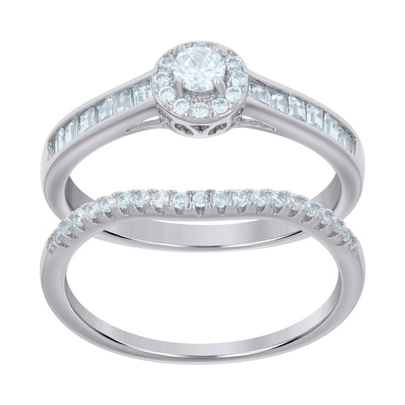 925 Sterling Silver Womens Cubic-Zirconia Duo Bridal Ring Set Size 7