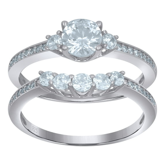 925 Sterling Silver Womens Cubic-Zirconia Duo Ring Set Size 9