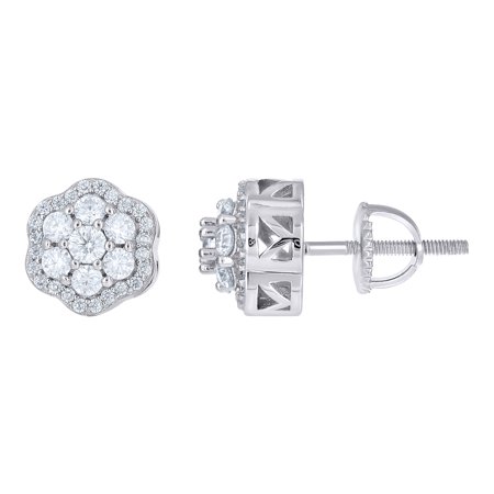 925 Sterling Silver Womens Cubic-Zirconia Flower Fashion Stud Earrings