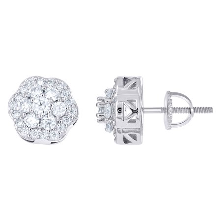 925 Sterling Silver Womens Cubic-Zirconia Flower Fashion Stud Earrings