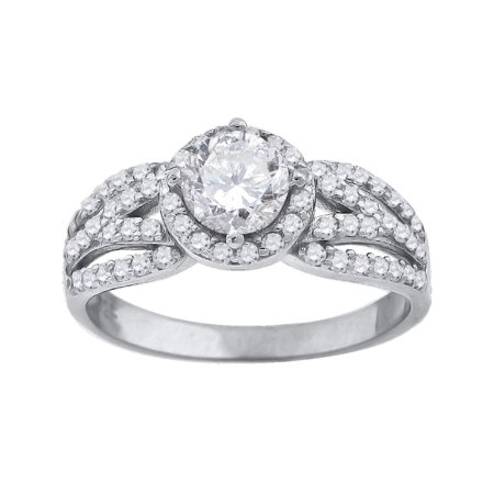 925 Sterling Silver Womens Cubic Zirconia Halo Engagement Ring Size 6