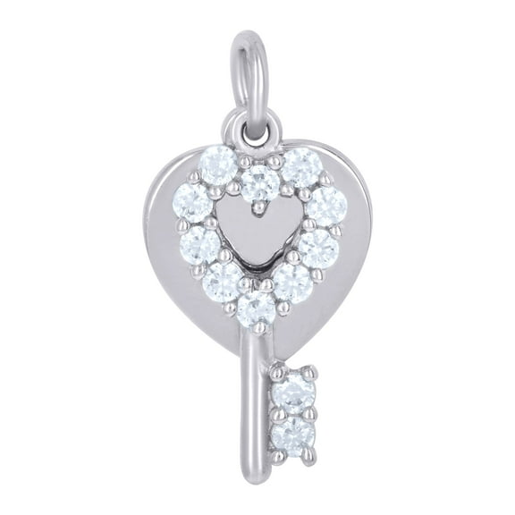925 Sterling Silver Womens Cubic-Zirconia Heart Key Charm Pendant