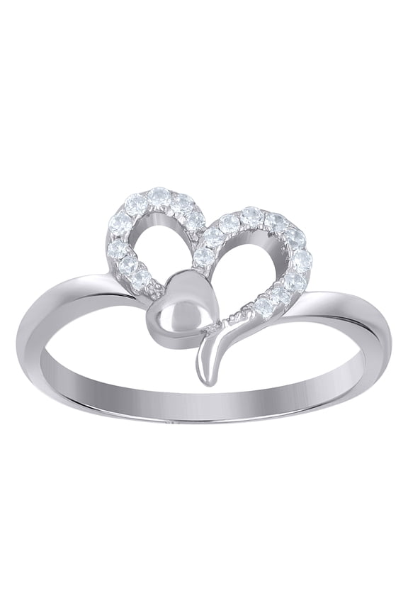 925 Sterling Silver Womens Cubic-Zirconia Heart Love Ring Size 6