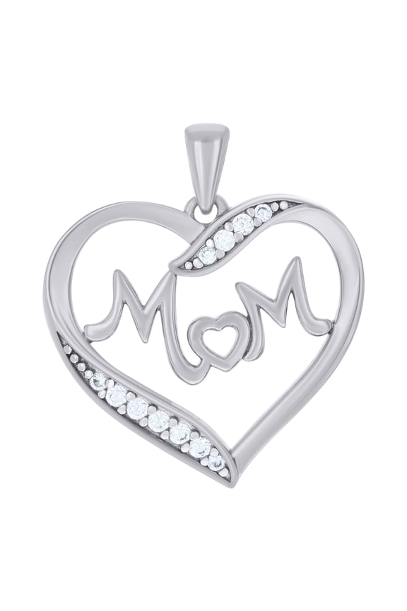 925 Sterling Silver Womens Cubic-Zirconia Heart Mom Charm Pendant