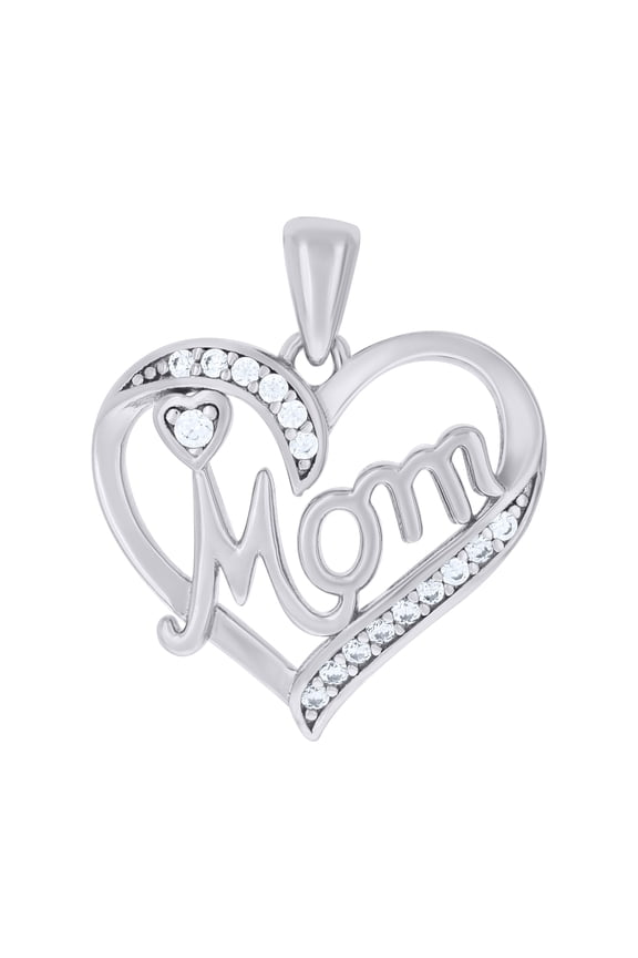 925 Sterling Silver Womens Cubic-Zirconia Heart Mom Charm Pendant