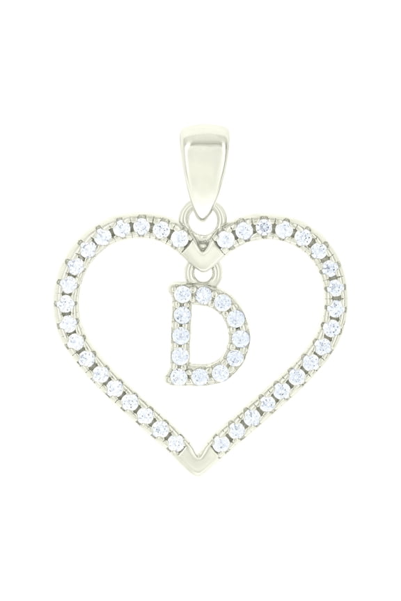 925 Sterling Silver Womens Cubic-Zirconia Initial Alphabet D Heart Charm Pendant