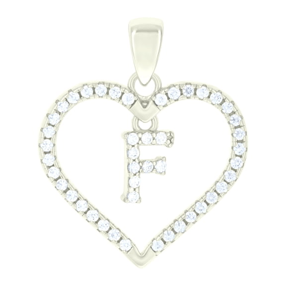 925 Sterling Silver Womens Cubic-Zirconia Initial Alphabet F Heart Charm Pendant