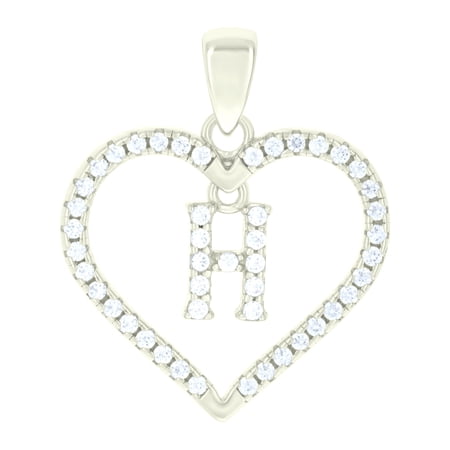 925 Sterling Silver Womens Cubic-Zirconia Initial Alphabet H Heart Charm Pendant