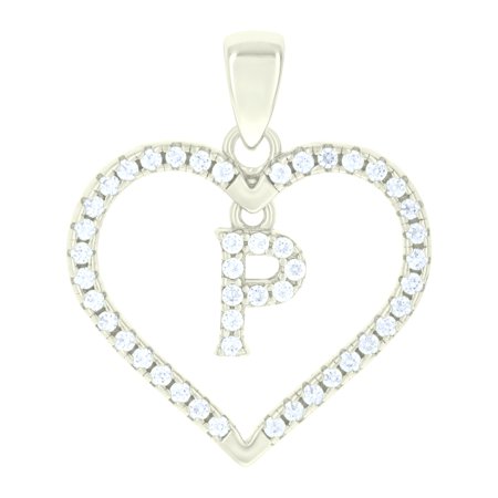 925 Sterling Silver Womens Cubic-Zirconia Initial Alphabet P Heart Charm Pendant