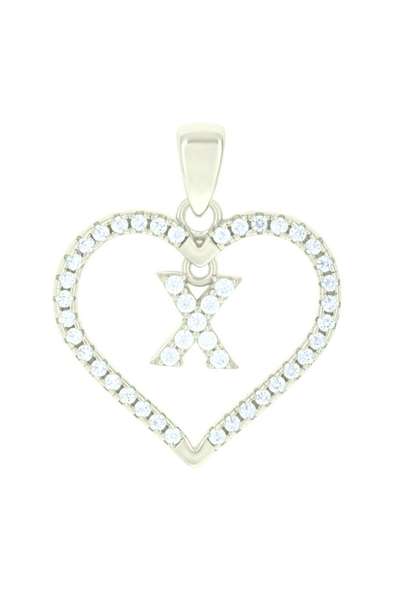 925 Sterling Silver Womens Cubic-Zirconia Initial Alphabet X Heart Charm Pendant