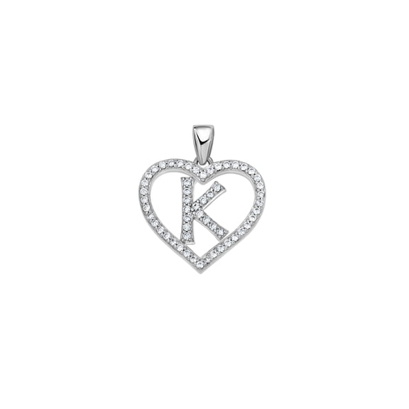 925 Sterling Silver Womens Cubic Zirconia Initial Letter K Heart Charm Pendant