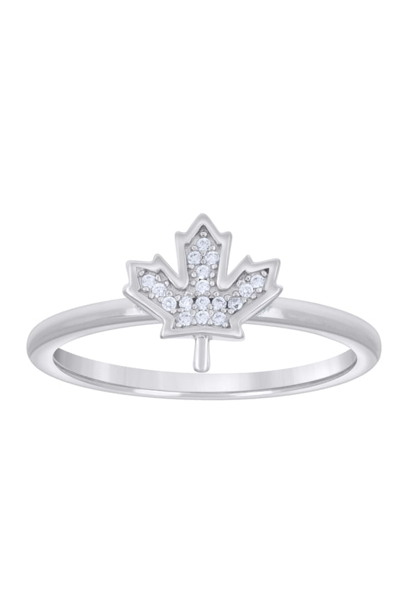 925 Sterling Silver Womens Cubic-Zirconia Maple Leaf Fashion Ring Size 5