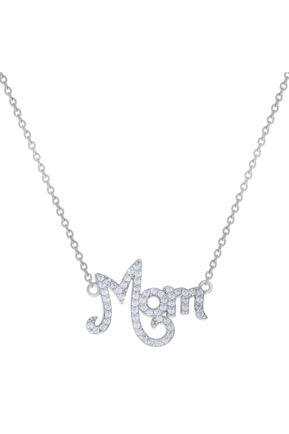 925 Sterling Silver Womens Cubic-Zirconia Mom Necklace