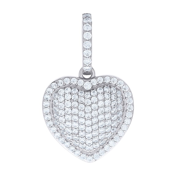 925 Sterling Silver Womens Cubic-Zirconia Puff Heart Pendant
