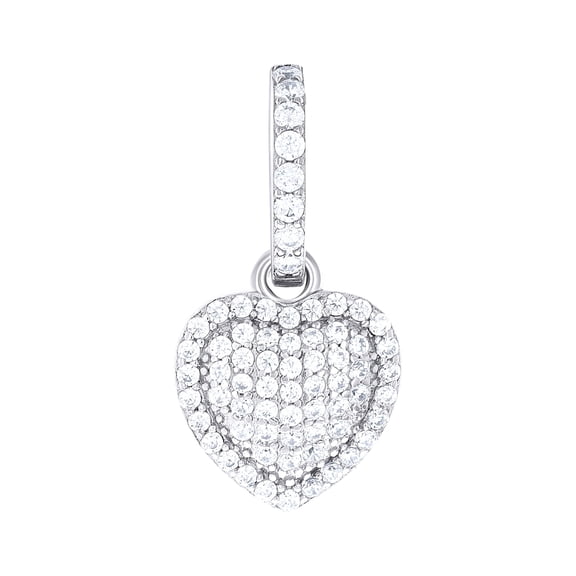 925 Sterling Silver Womens Cubic-Zirconia Puff Heart Pendant