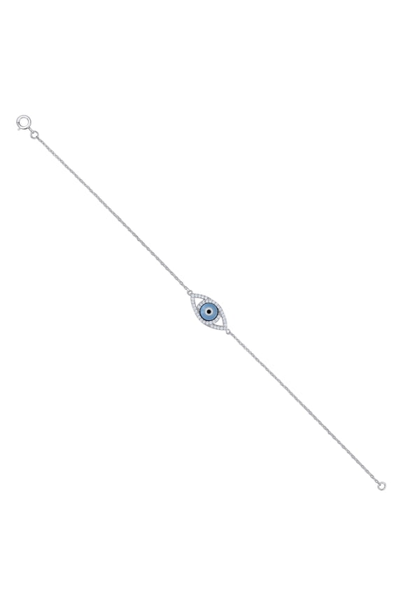 925 Sterling Silver Womens Cubic Zirconia Rolo Link Evil Eye Bracelet