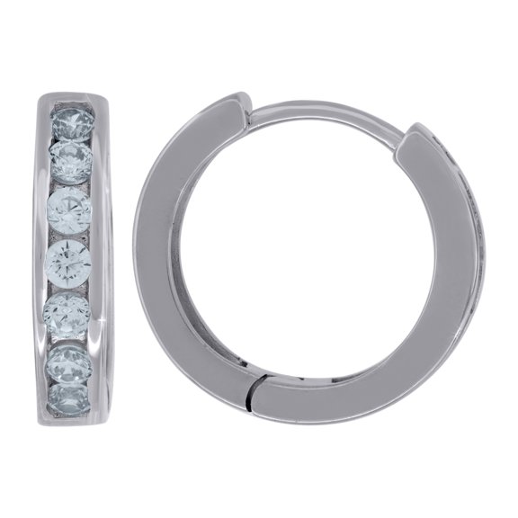 925 Sterling Silver Womens Cubic Zirconia Single Row Huggie Hoop Earrings