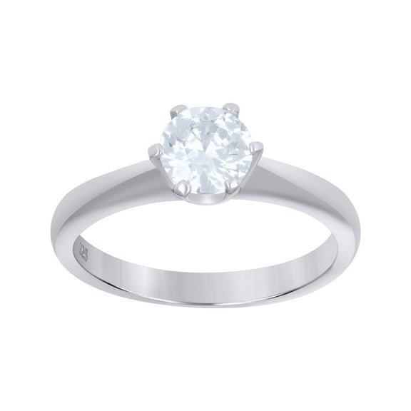 925 Sterling Silver Womens Cubic Zirconia Size-7 Round Center Stone Bridal Wedding Engagement Anniversary Band Ring