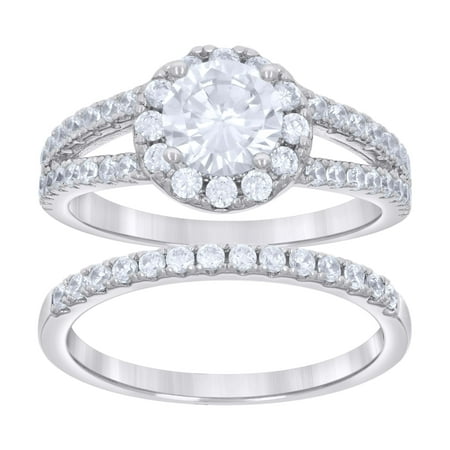 925 Sterling Silver Womens Cubic Zirconia Size-9 Round Center Stones Bridal Set Wedding Engagement Ring Band