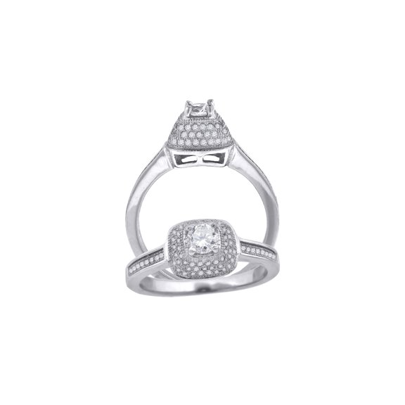 925 Sterling Silver Womens Cubic Zirconia Square Head Engagement Ring Size 8
