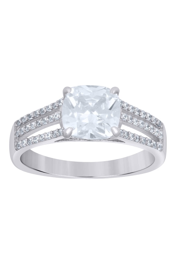 925 Sterling Silver Womens Cushion-Cut Round Cubic-Zirconia Fashion Ring Size 6