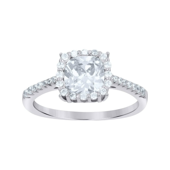 925 Sterling Silver Womens Cushion-Cut Round Cubic-Zirconia Square Head Fashion Ring Size 7