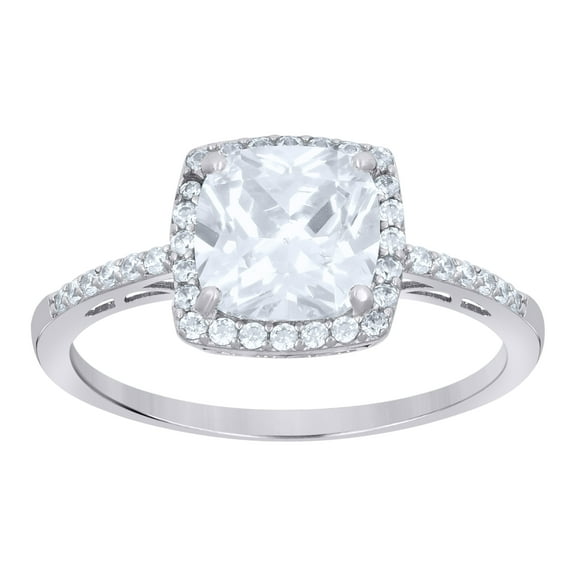 925 Sterling Silver Womens Cushion-Cut Round Cubic-Zirconia Square Head Fashion Ring Size 9