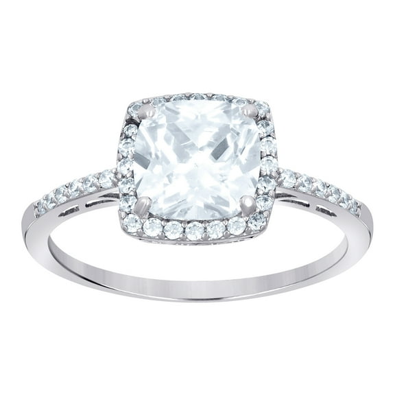925 Sterling Silver Womens Cushion-cut Round Cubic Zirconia Square Head Fashion Ring Size 9 9.8mm Long Ring for Women