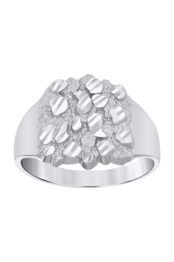 925 Sterling Silver Womens Diamond-Cut Nugget Ring Size 8