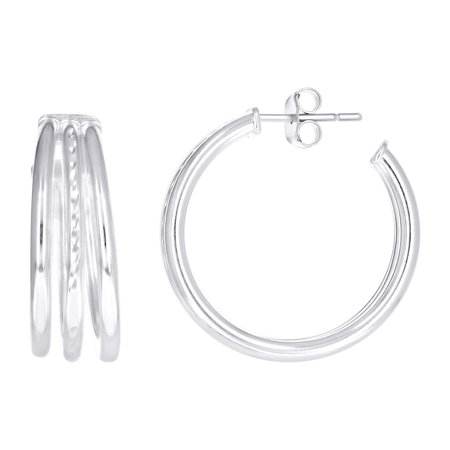 925 Sterling Silver Womens Diamond-Cut Round Tube Hoop Earrings