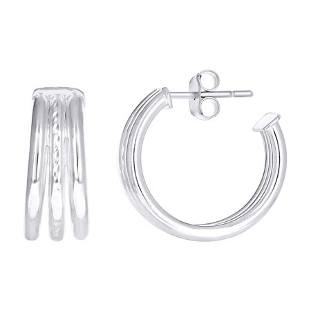 925 Sterling Silver Womens Diamond-Cut Round Tube Hoop Earrings