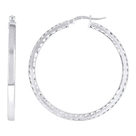 925 Sterling Silver Womens Diamond-Cut Square Tube Hoop Earrings