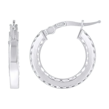 925 Sterling Silver Womens Diamond-Cut Square Tube Hoop Earrings