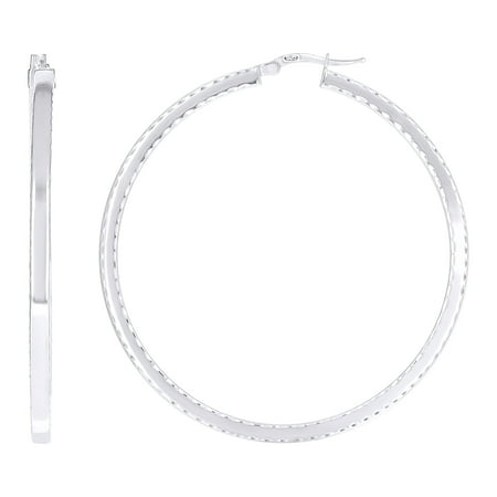 925 Sterling Silver Womens Diamond-Cut Square Tube Hoop Earrings