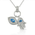 thumbnail image 1 of 925 Sterling Silver Womens Evil Eye Hamsa Blue White CZ Pendant Necklace, 1 of 2