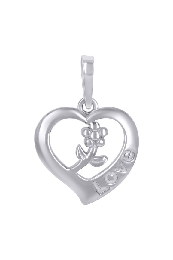 925 Sterling Silver Womens Flower In Heart Charm Pendant