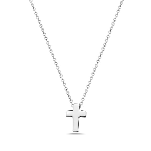 925 Sterling Silver Solid Plain Womens Small Cross Pendant Necklace
