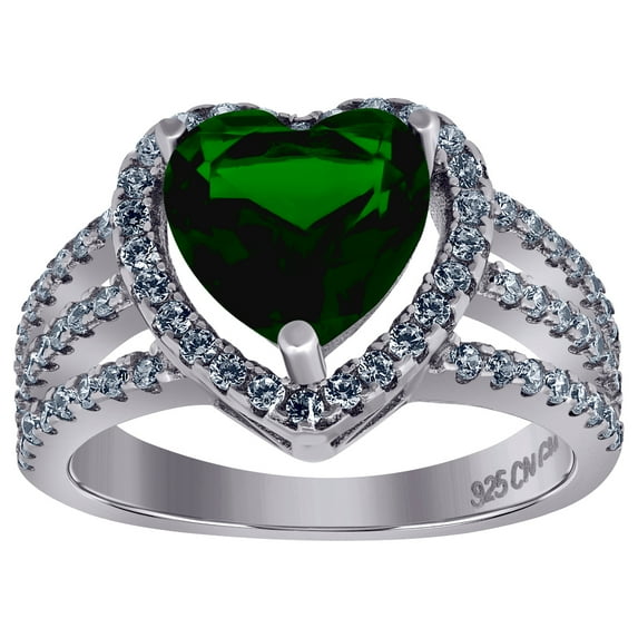 925 Sterling Silver Womens Green Cubic Zirconia Love Heart Ring Size 8 11.5x11.7mm Wide Statement Ring for Women