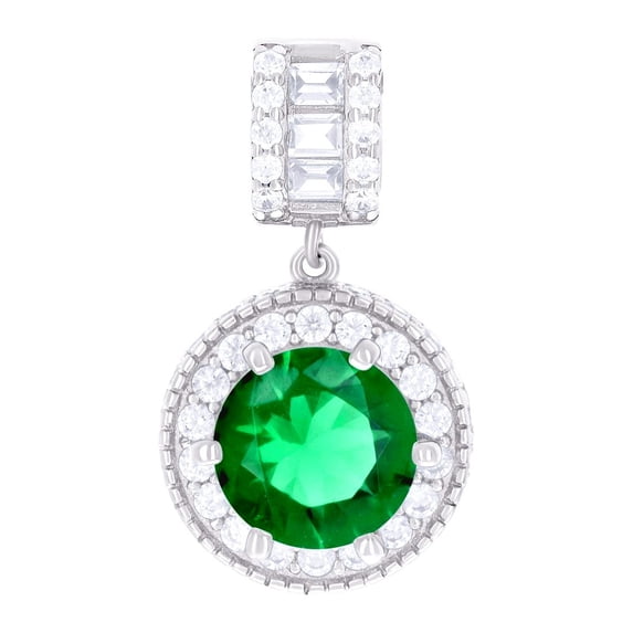 925 Sterling Silver Womens Green White Baguette Round Cubic Zirconia Fashion Charm Pendant Necklace 19x10.8mm Wide Penda