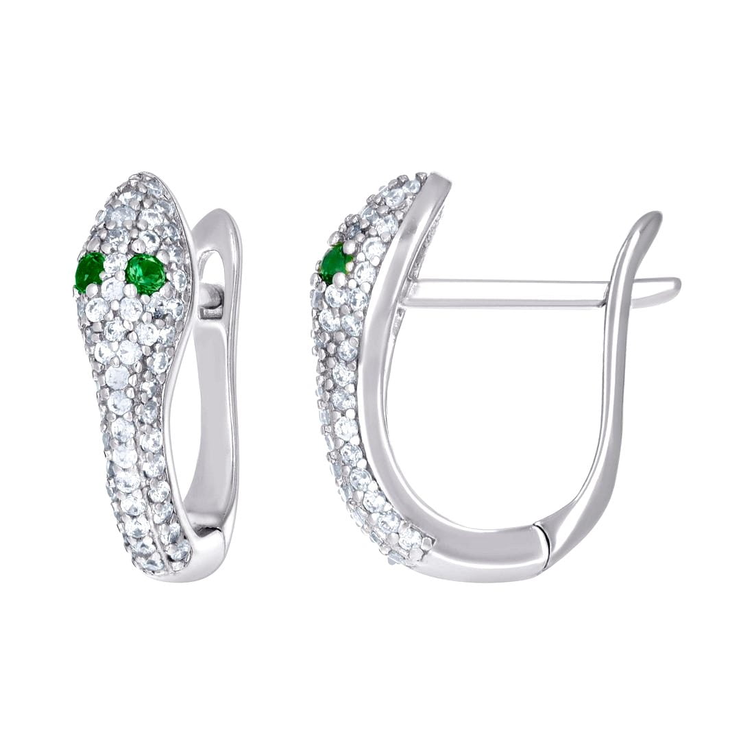 925 Sterling Silver Womens Green White Cubic Zirconia Snake Fashion Latch Back Earrings 14.5x4.4mm Wide Stud Earring for