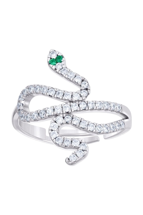 925 Sterling Silver Womens Green White Cubic Zirconia Snake Fashion Ring 5 21.4x4.5mm Wide Size 5 Ring for Women