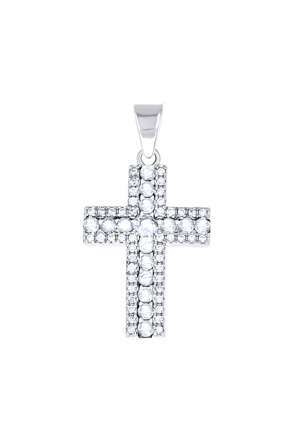 925 Sterling Silver Womens Green White Princess-Cut Round Cubic-Zirconia Cross Religious Pendant
