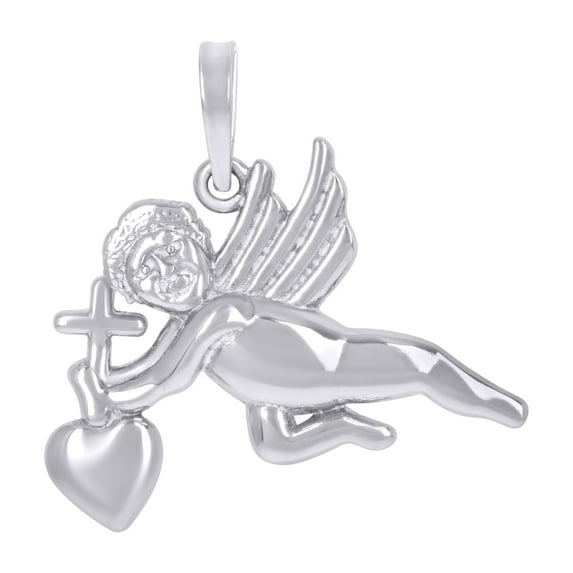 925 Sterling Silver Womens Heart & Cross Angle Charm Pendant Pendant Necklace for Women